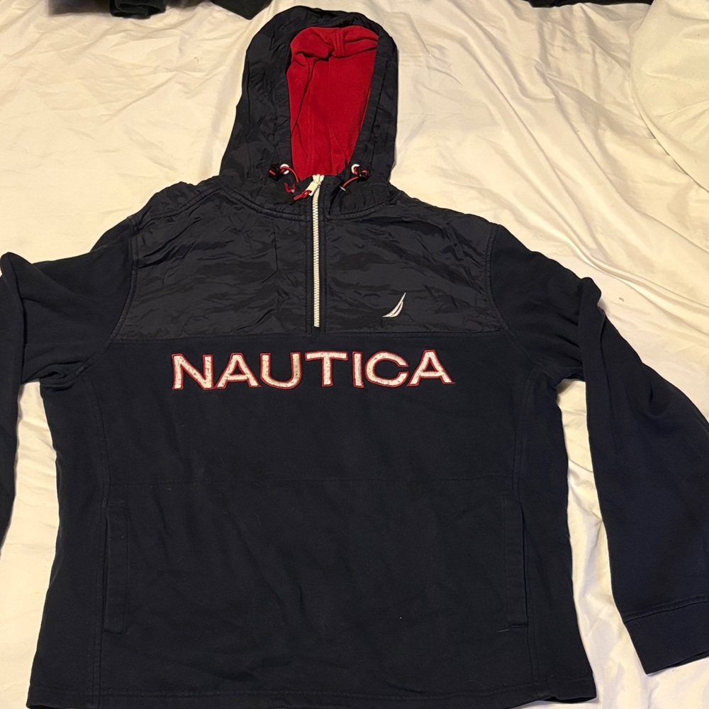 Nautica Navy and Red Pullover Hoodie
